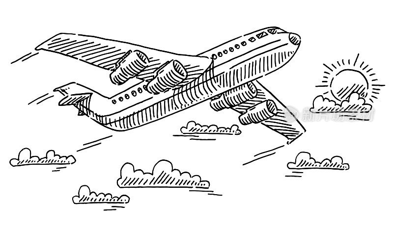 Vacation Travel Airplane Sunshine Drawing